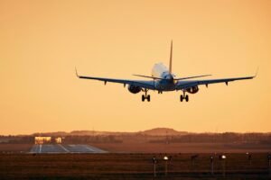 Airplane landing on runway