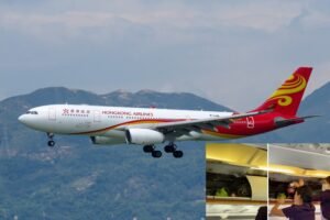 A Hong Kong Airlines flight operating from Hangzhou to Hong Kong was forced to make an emergency landing in Fuzhou March 20, 2025, after a fire broke out in an overhead compartment, reportedly caused by a power bank | Aviation Today