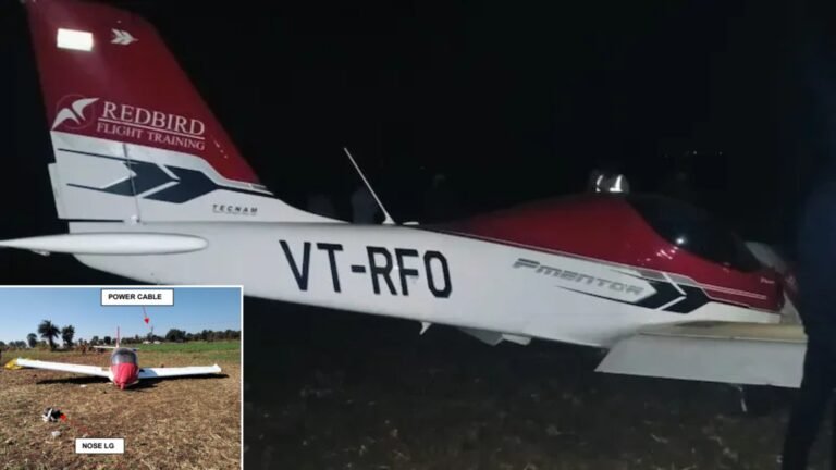 Delhi, India: India’s Aircraft Accident Investigation Bureau (AAIB) has released its preliminary findings into the crash of a Tecnam P-Mentor trainer aircraft operated by Redbird Flight Training Academy, which went down during a routine training sortie near Suktara Airfield in Madhya Pradesh on December 8, 2025, injuring both occupants. The accident involved aircraft VT-RFO, which was conducting a circuit and landing check when it suffered a sudden loss of engine power on final approach, forcing the instructor to attempt an emergency landing. The aircraft struck a power cable and crash-landed in a field approximately 920 metres from the runway threshold, the report said. The impact snapped a 33 kV power line, triggering an outage across 80–90 nearby villages. According to the AAIB, the aircraft had already completed two touch-and-go landings earlier in the sortie and was on its third approach when the incident occurred. As the aircraft turned onto final approach to Runway 10 at Suktara, the instructor, noting the runway perspective, asked the trainee pilot to increase power. The trainee responded that the engine power was already set at approximately 75 percent. Moments later, both pilots observed a drop in engine RPM, indicating a loss of power. The instructor immediately took control, informed air traffic control of a forced landing, and maneuvered the aircraft to the right of the approach path while maintaining landing configuration. During the descent, the aircraft struck an overhead power cable and crash-landed in an adjacent field. There was no post-impact fire, and the emergency locator transmitter activated automatically The flight instructor sustained minor injuries, while the trainee pilot suffered a serious injury, including a maxillary fracture, the report noted. The aircraft was substantially damaged, with broken propeller blades, bent engine mounts, collapsed landing gear, fuselage structural damage, and damage to the engine oil, coolant, and exhaust systems VT-RFO, manufactured in 2024, was powered by a Rotax 912 iSc3 Sport piston engine and had valid certificates of registration and airworthiness at the time of the accident. Maintenance records reviewed by investigators showed no deferred defects, and the aircraft had completed a 50-hour inspection less than three weeks prior to the crash. The trainee pilot had accumulated 46 hours and 40 minutes of total flight time, with just over three hours on type, while the instructor held more than 2,250 flight hours, including 420 hours on the Tecnam P-Mentor. Both pilots had adequate rest prior to the flight and tested negative in pre-flight breath analyser checks The flight was conducted under day VFR conditions. While Suktara Airfield does not have a formal meteorological facility, local weather observations indicated five kilometres visibility and light winds at the time. The aircraft took off shortly before sunset, which occurred at 1158 UTC, with the crash taking place at approximately 1226 UTC AAIB clarified that the report is preliminary and does not establish a final cause. Investigators have secured the wreckage, retrieved data from the aircraft’s Garmin display memory card, and collected fuel and oil samples for laboratory analysis. The Engine Control Unit (ECU) is also scheduled for detailed examination to assess engine health and performance parameters. The sole objective of the investigation is the prevention of accidents and incidents, the bureau stated, noting that findings remain subject to change pending further analysis.
