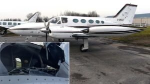 Kirksville, United States: A seasoned private pilot safely executed an emergency landing in northeast Missouri after the windshield of a Cessna 421 Golden Eagle imploded mid-flight at high altitude, triggering a rapid descent and in-flight emergency. The incident occurred just before 6:30 p.m., according to Jeff LaFountain, director of Kirksville Regional Airport. The pilot, who was flying home to Boulder, Colorado, reported an emergency while cruising at approximately 20,000 feet over northeast Missouri. LaFountain said the aircraft’s windshield suddenly imploded following a rapid loss of cabin pressure, exposing the cockpit to extreme airflow conditions. The exact cause of the pressure drop remains unknown. Following the failure, the pilot radioed for an immediate diversion and initiated a rapid descent to 10,000 feet, a standard procedure to reach a breathable altitude in the event of pressurization issues. The aircraft was then successfully landed at Kirksville Regional Airport, where emergency crews had been placed on standby. No injuries were reported, and the pilot was unharmed despite the severity of the incident. The Federal Aviation Administration has been notified. It remains unclear whether a formal investigation will be launched, and officials have not yet released additional technical details. The aircraft will remain at Kirksville until necessary repairs are completed, after which it is expected to continue its journey to Boulder. The pilot responded in accordance with emergency procedures, successfully stabilizing the aircraft and completing the diversion without further incident.